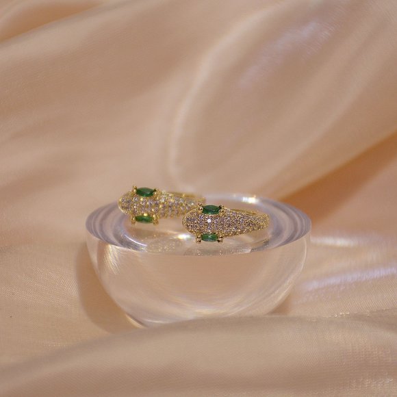 NEW 14K Gold Plated Emerald Snake Hoop Earrings - Picture 10 of 10